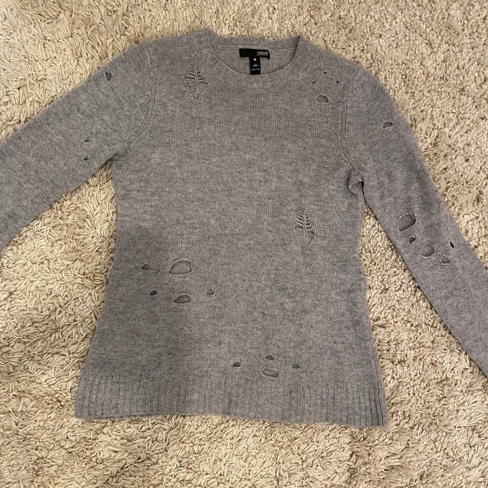 Aqua Cashmere Distressed Cashmere Sweater